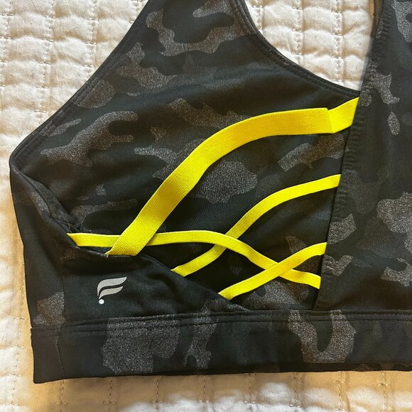 Fabletics Boost Medium Impact Sports Bra – Size XL – Black Charcoal Camo Yellow - Picture 5 of 6